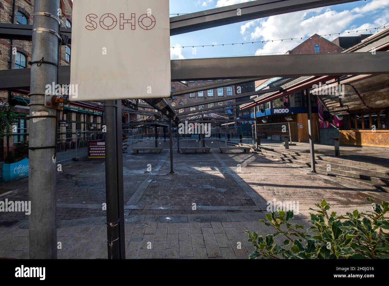 Bars in Soho square are closed as the region heads into a level 3 local lockdown, in Liverpool, U.K Stock Photo