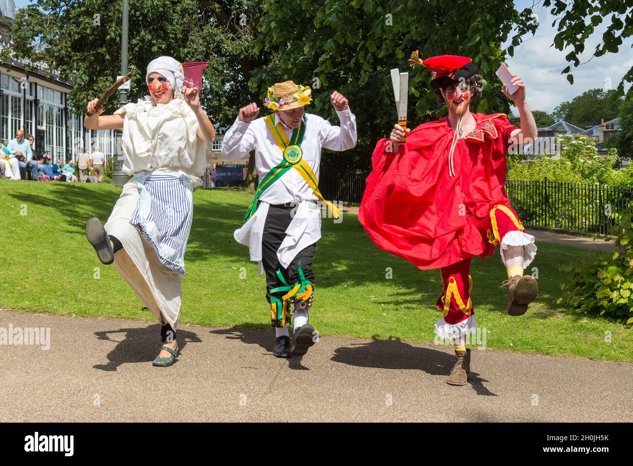 Punch and Judy with a morris dancer at the Buxton Day of Dance Stock Photo