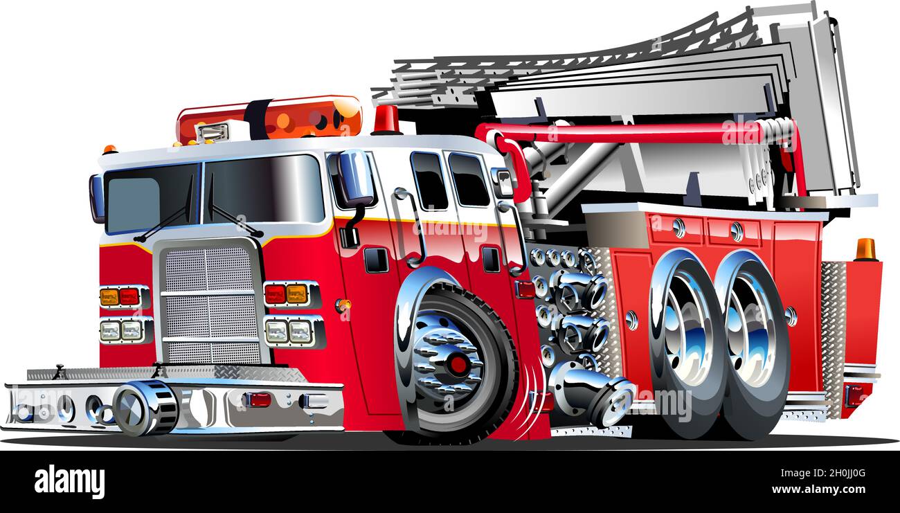 Vector Cartoon Fire Truck. Available EPS-10 vector format separated by groups and layers for easy edit Stock Vector