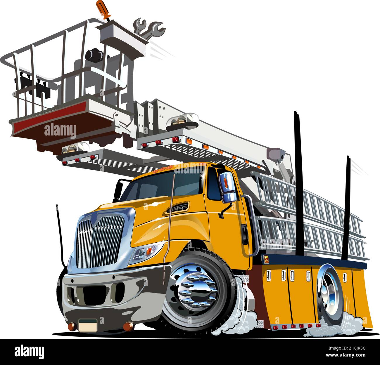 Vector Cartoon Platform Lift Truck. Available EPS-10 separated by groups and layers with transparency effects for one-click repaint Stock Vector