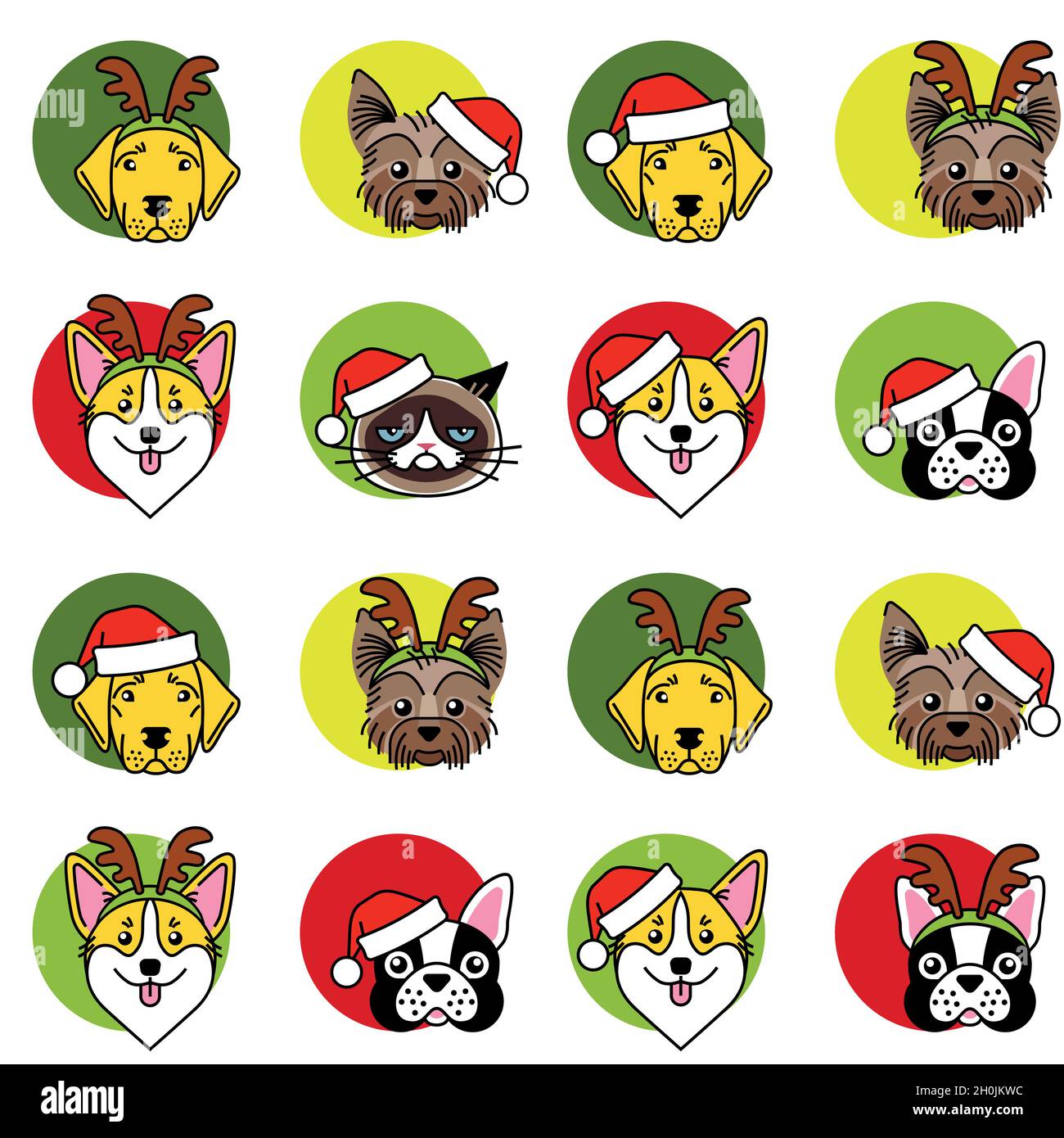 Dogs and cat in christmas hat seamless pattern Stock Vector