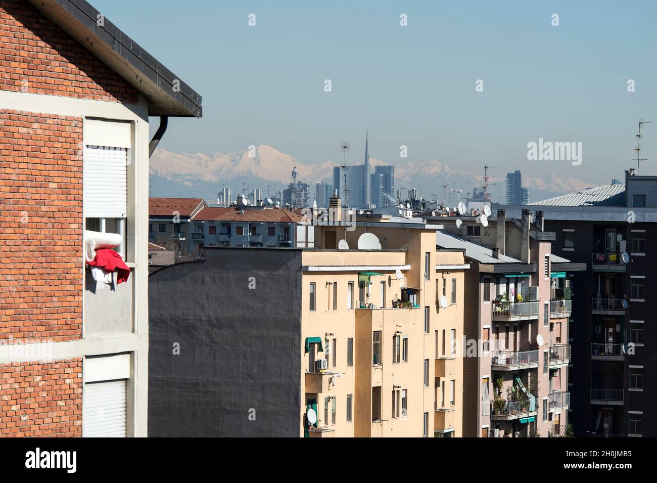 Italy, Lombardy, Milan, cityscape with Unicredit Tower from Giambellino district Stock Photo