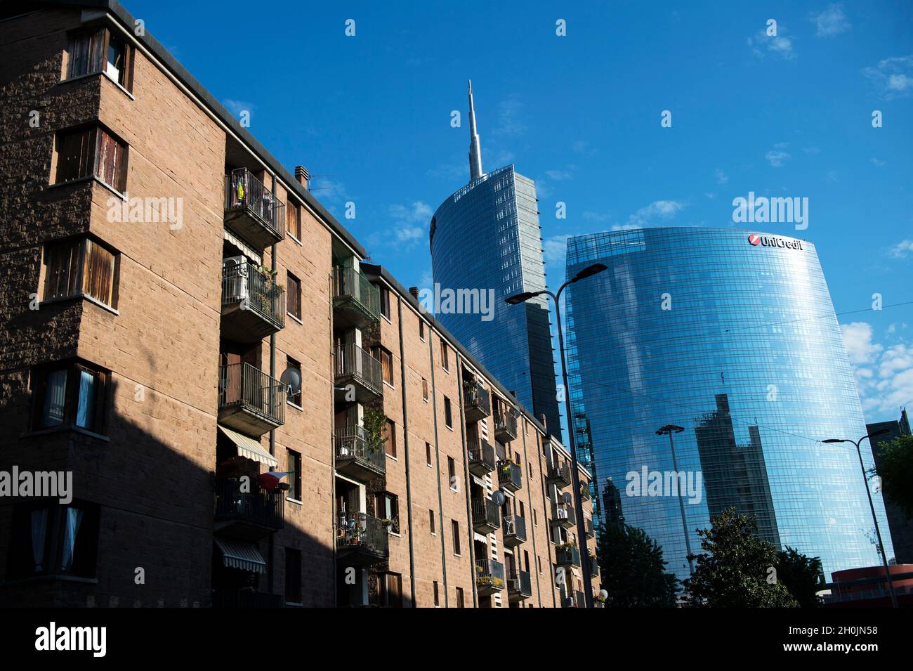 Italy, Lombardy, Milan, Isola district with Unicredit Tower skyscraper Stock Photo