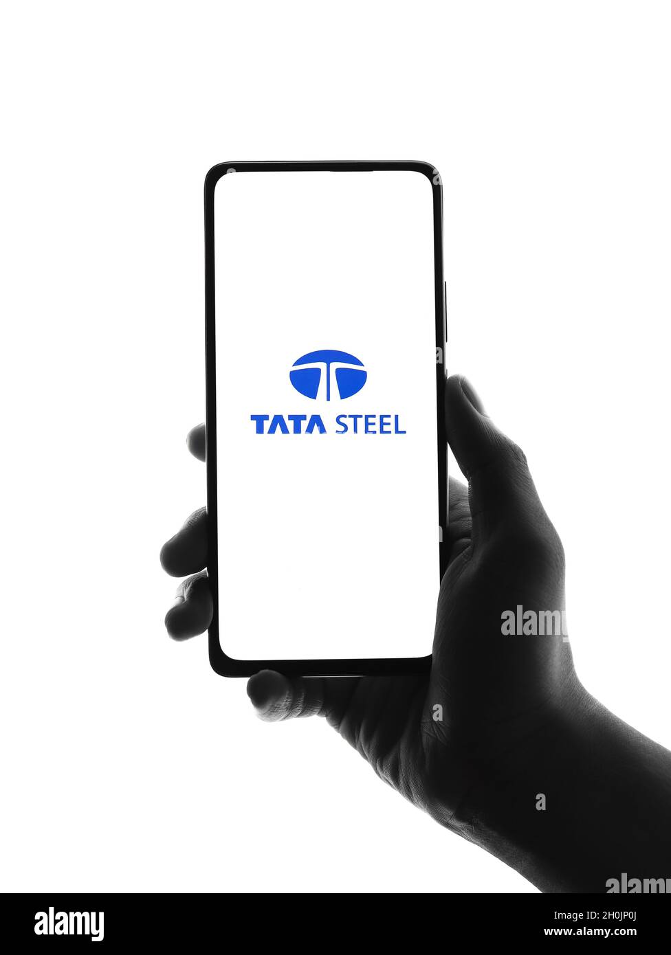 West Bangal, India - October 09, 2021 : Tata steel logo on phone