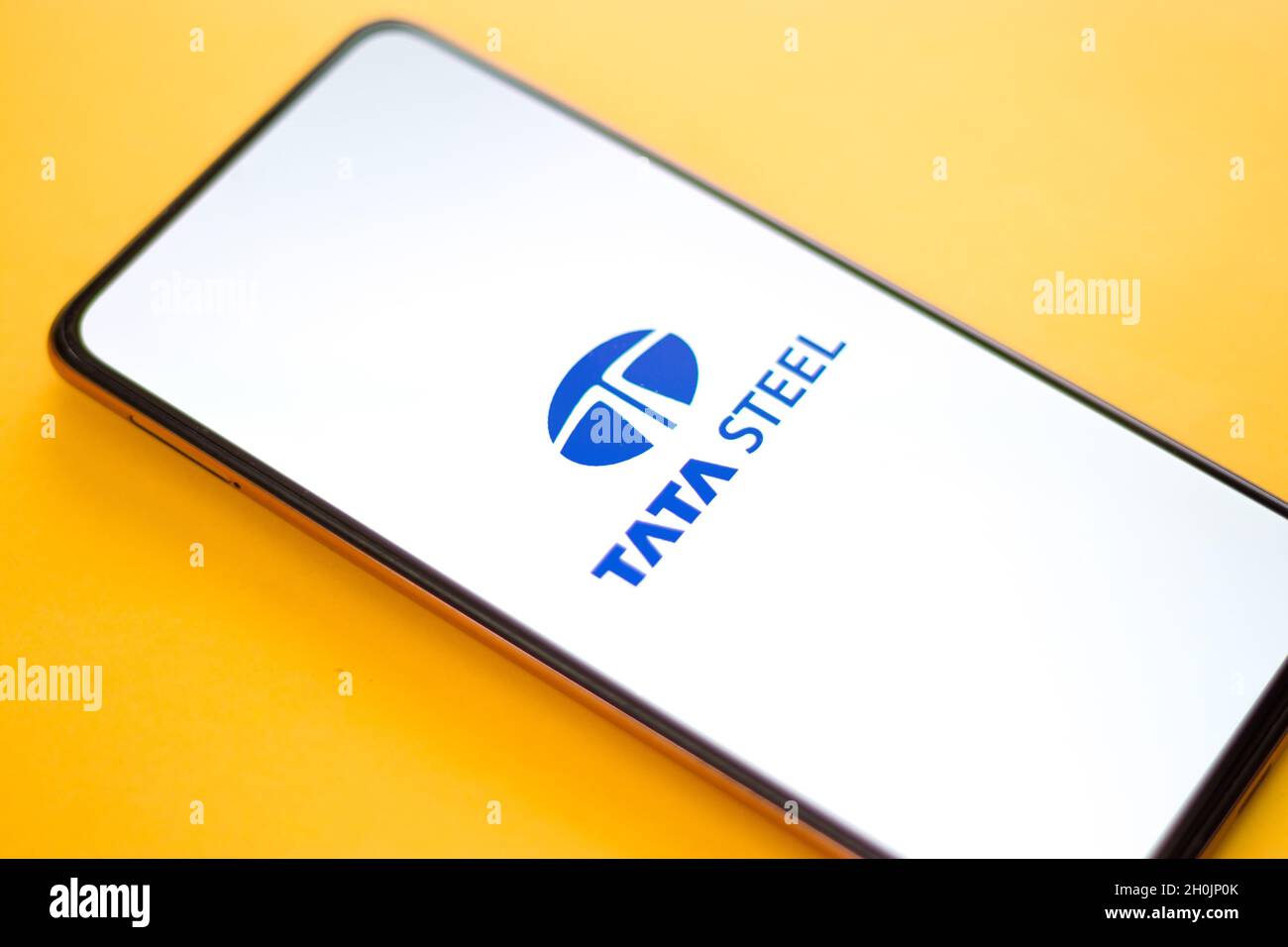 West Bangal, India - October 09, 2021 : Tata steel logo on phone