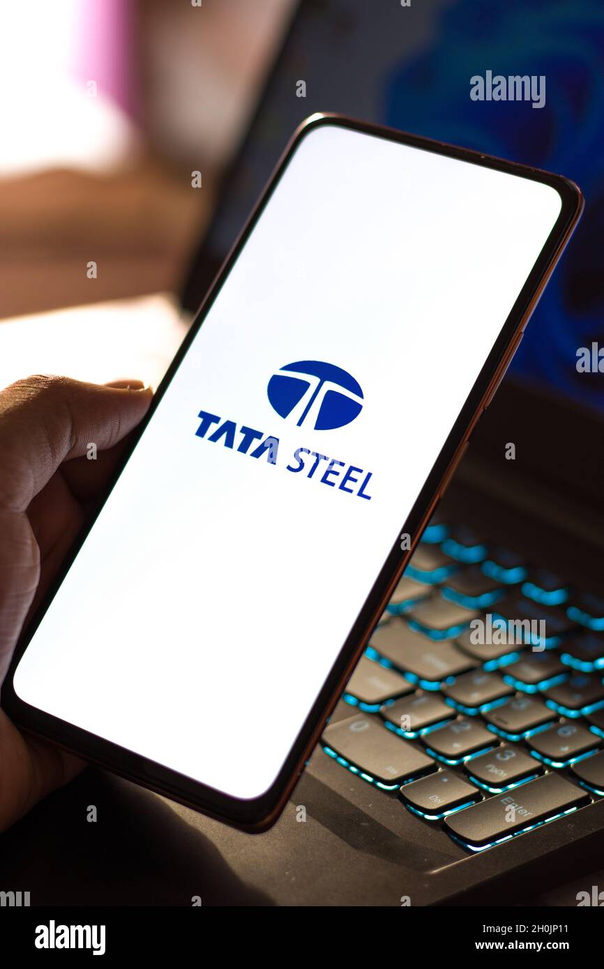 West Bangal, India - October 09, 2021 : Tata steel logo on phone