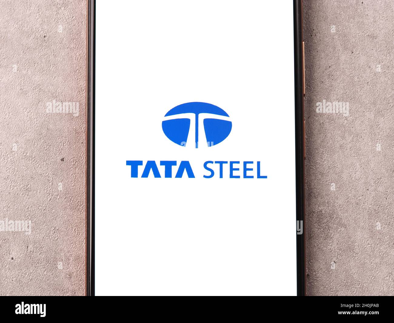 West Bangal, India - October 09, 2021 : Tata steel logo on phone