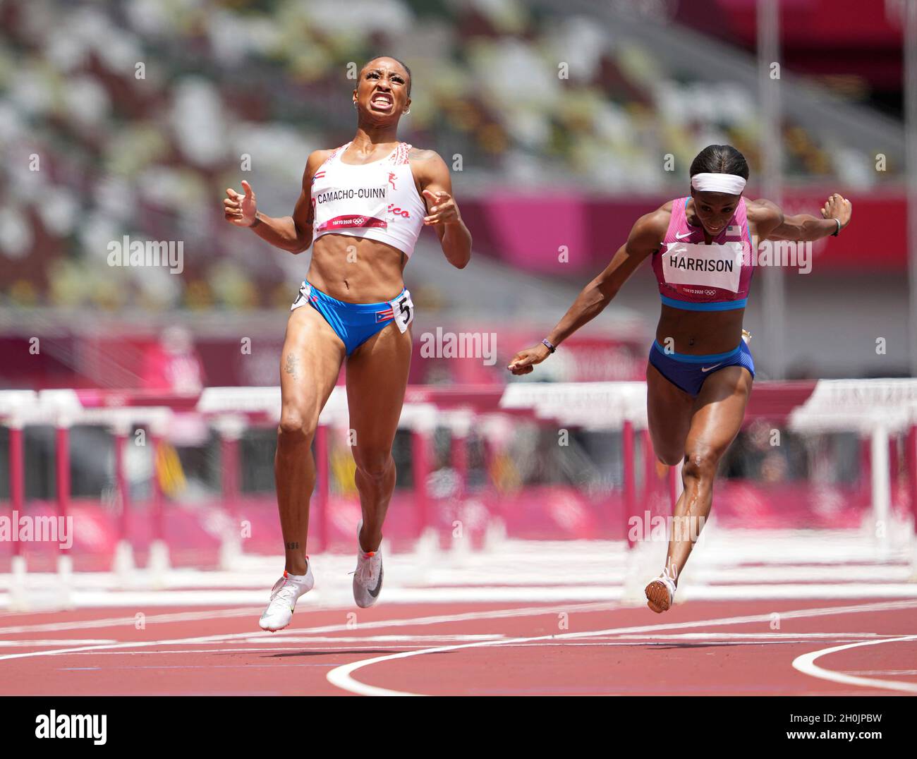 Jasmine CamachoQuinn running and winning in the final of the 100 meter