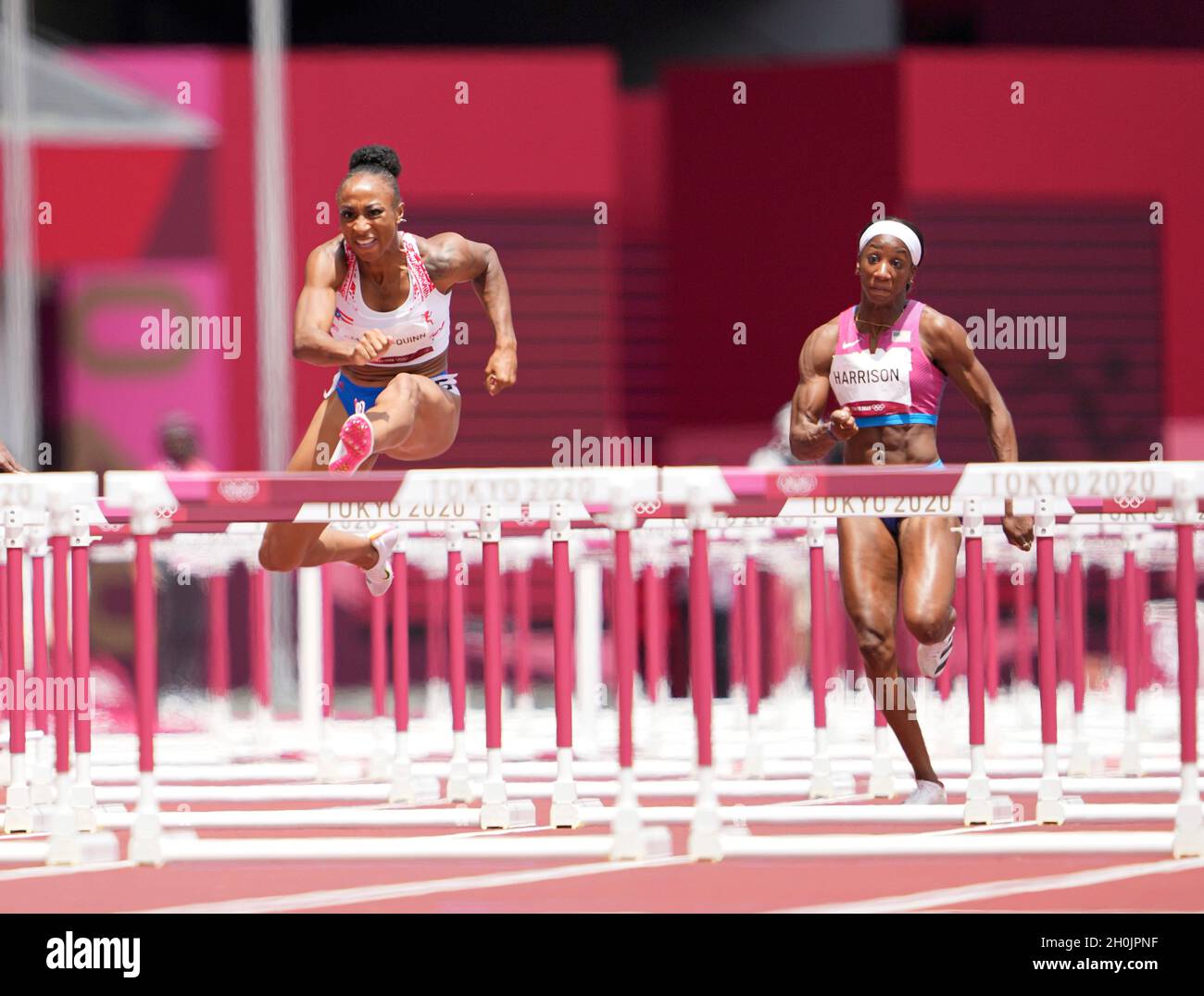 Jasmine CamachoQuinn running and winning in the final of the 100 meter hurdles at the 2020