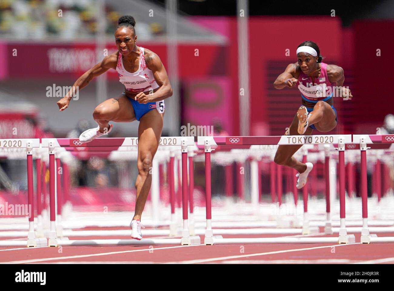 Jasmine CamachoQuinn running and winning in the final of the 100 meter hurdles at the 2020