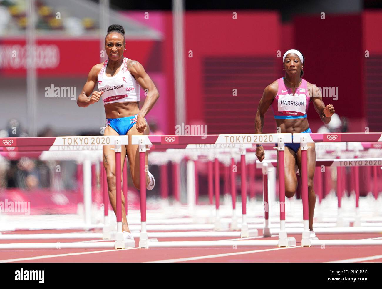 Jasmine CamachoQuinn running and winning in the final of the 100 meter