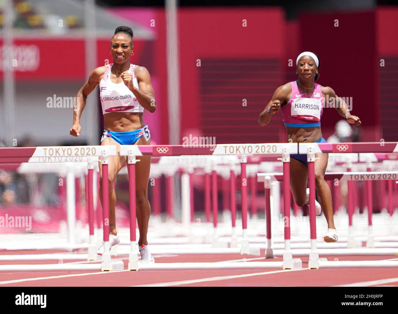 Jasmine CamachoQuinn running and winning in the final of the 100 meter hurdles at the 2020