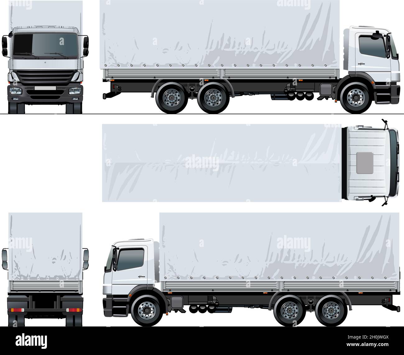 Vector awning flatbed truck mockup isolated on white for car branding and advertising. Available EPS-10 separated by groups and layers with transparen Stock Vector