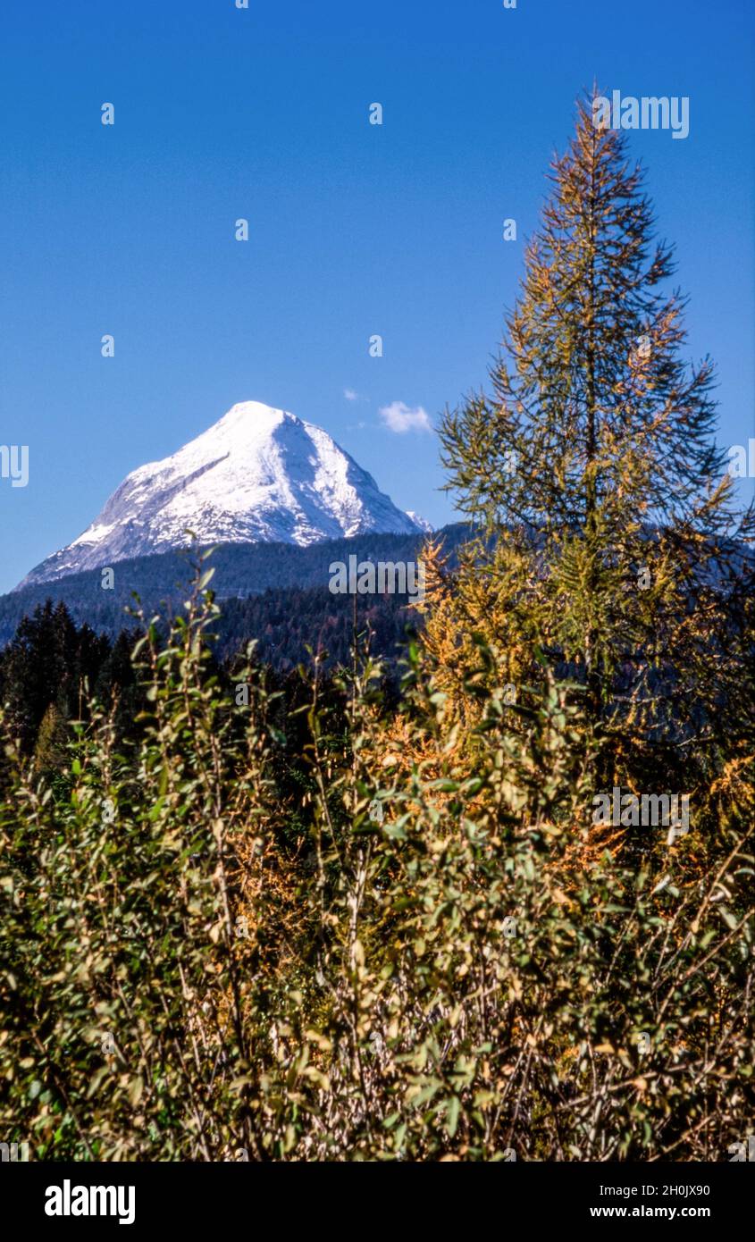 Vista onto the Hohe Munde near Telfs seen from the Seefelder Sattel, Austria, Tyrol, Zirl Stock Photo