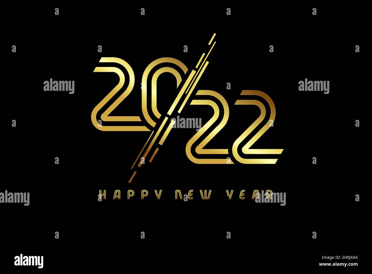 Vector logo 2022 golden line numbers for brochure, banner, ticket. Gold color digits isolated on black background. Happy new year 2022 Stock Vector