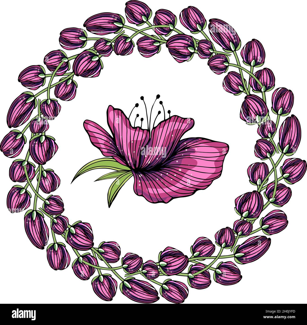 bright round floral frame with decorative color flowers Stock Vector