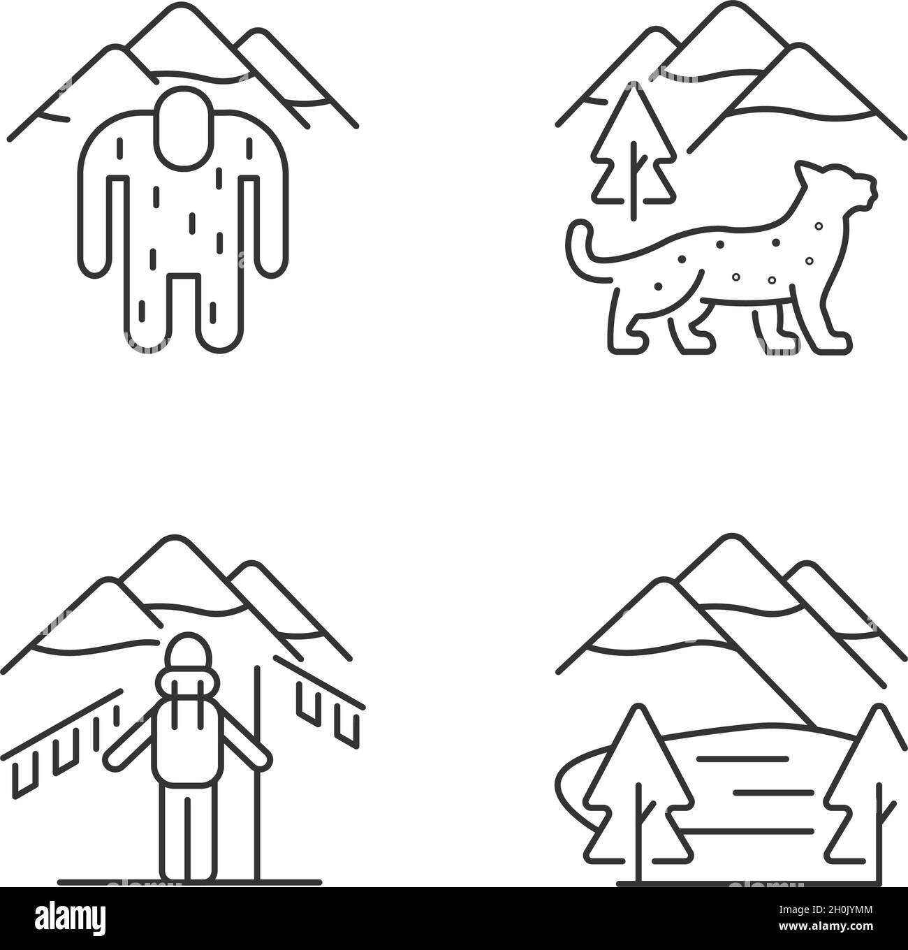 Mountaineering in Nepal linear icons set Stock Vector