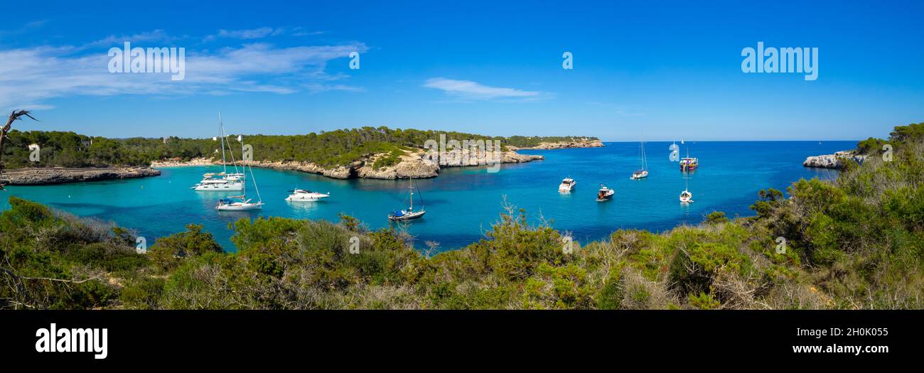 Panorama trom Cala Mondragó to the open sea, Maiorca Stock Photo