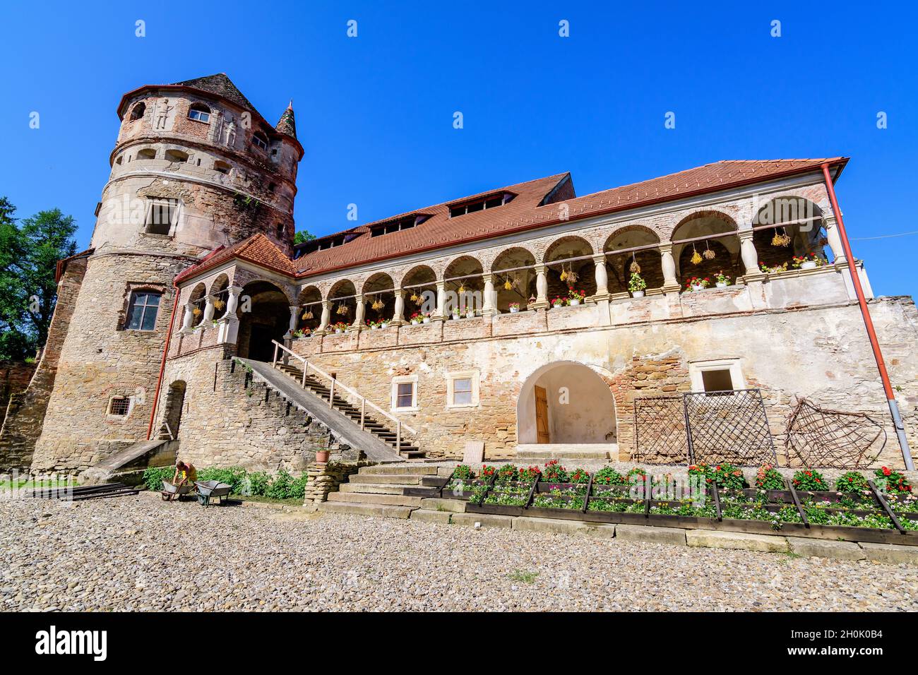 Old building in the renovation process at Cris Bethlen Castle in Mures county, in Transylvania (Transilvania) region, Romania in summer Stock Photo