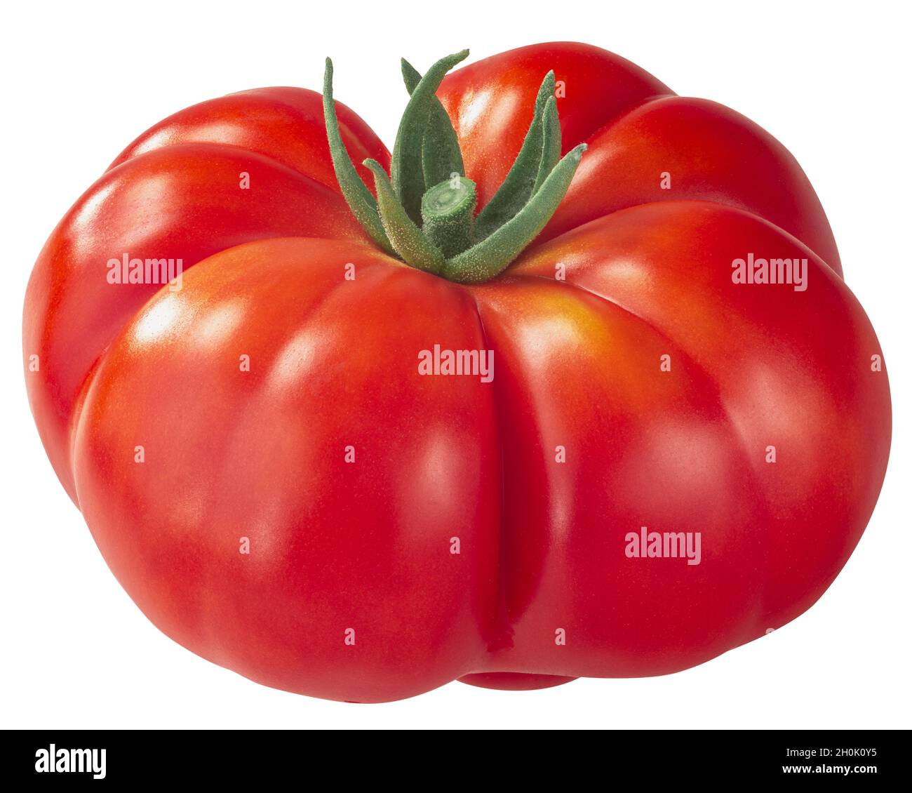 Reisetomate heirloom ribbed tomato (Solanum lycopersicum fruit) isolated Stock Photo