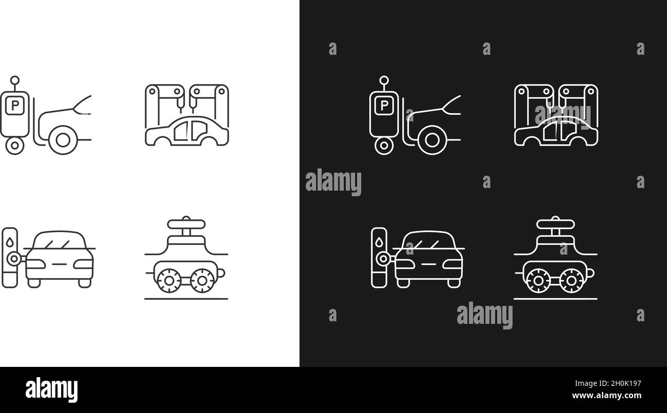 Automation in automobile industry linear icons set for dark and light ...