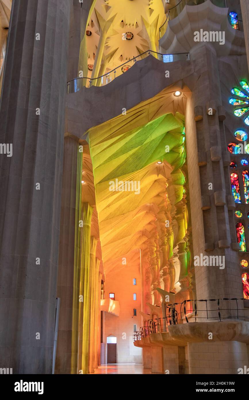 Barcelona, Spain September 19, 2021Lights coming through the stained