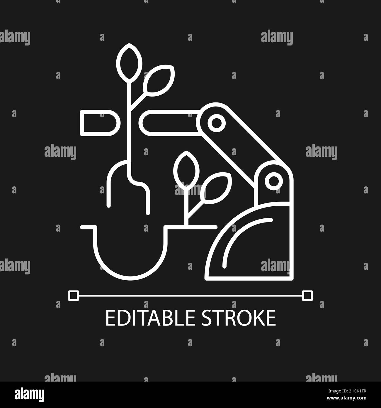 Robots for planting white linear icon for dark theme Stock Vector