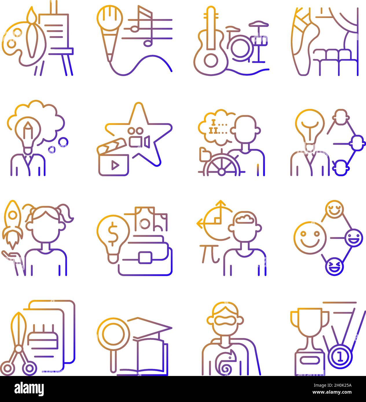 Talents and aptitudes gradient linear vector icons set Stock Vector