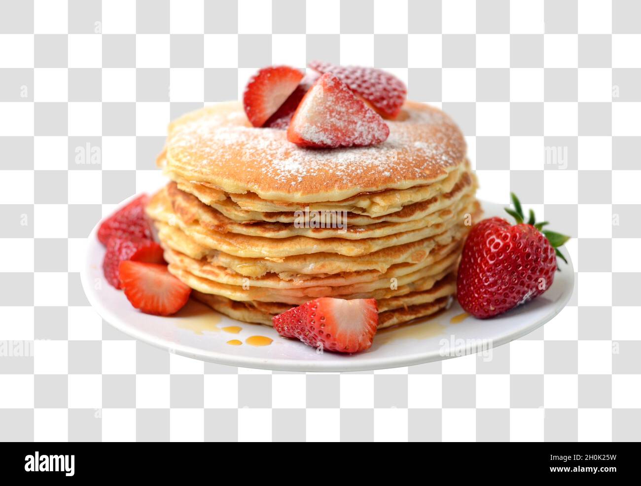 stack of freshly prepared traditional pancakes with strawberries.  with clipping path Stock Photo