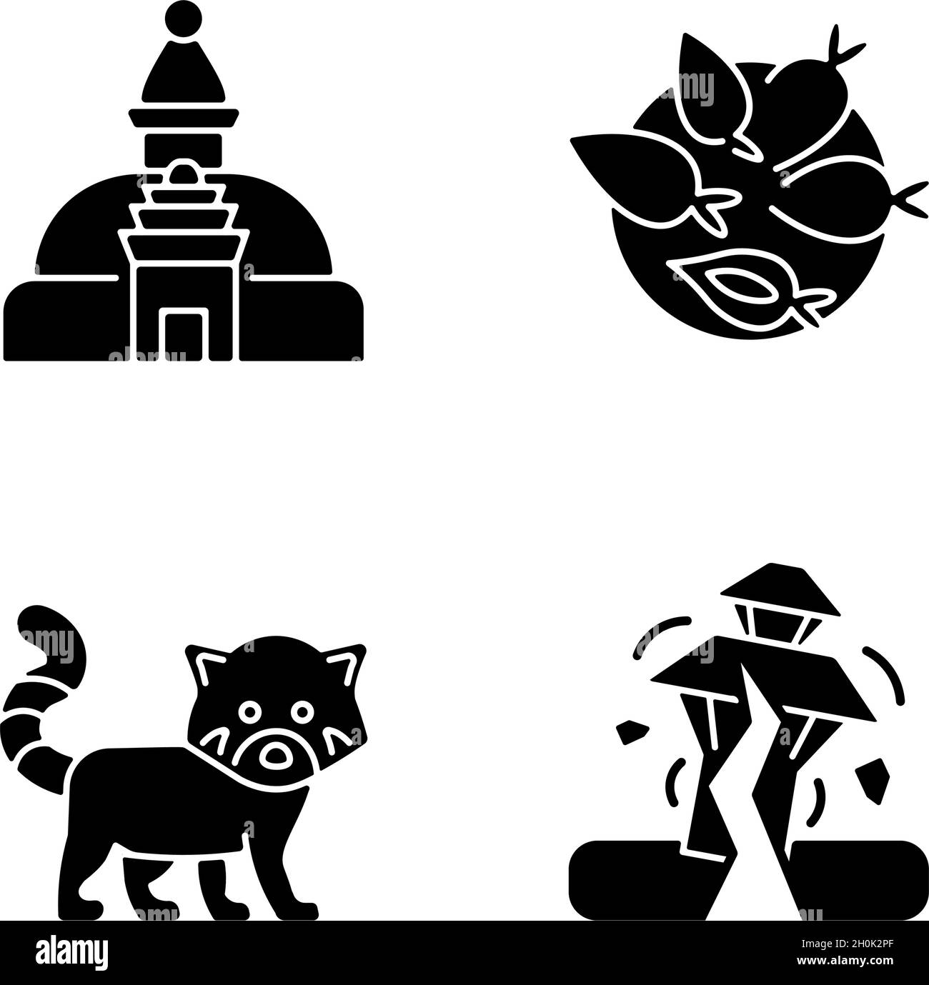 Tourism in Nepal black glyph icons set on white space Stock Vector ...