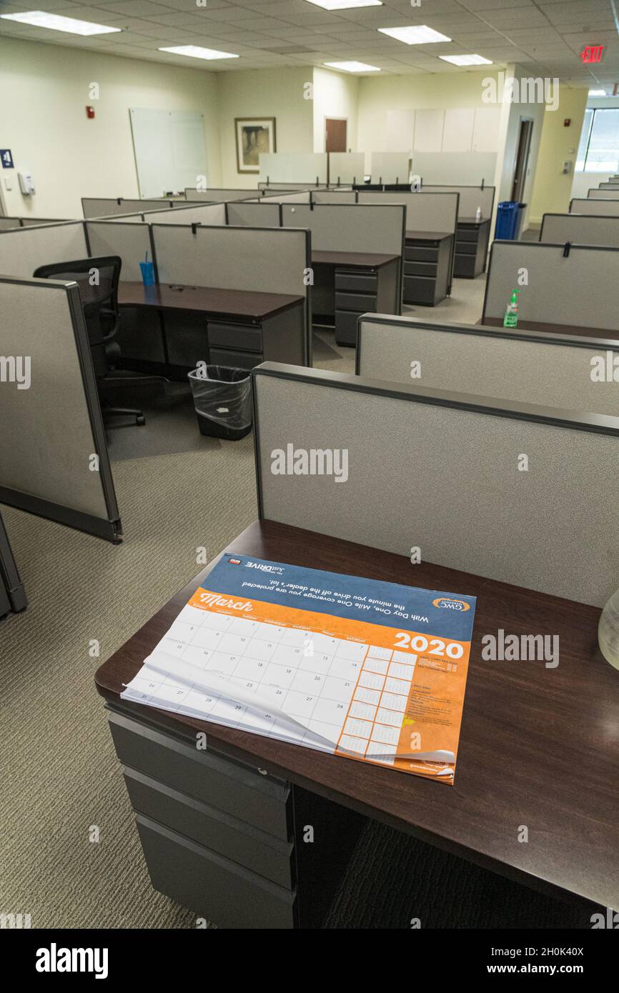 Abandoned empty office at the start of global epidemic Covid 19 March 2020, Philadelphia USA Stock Photo