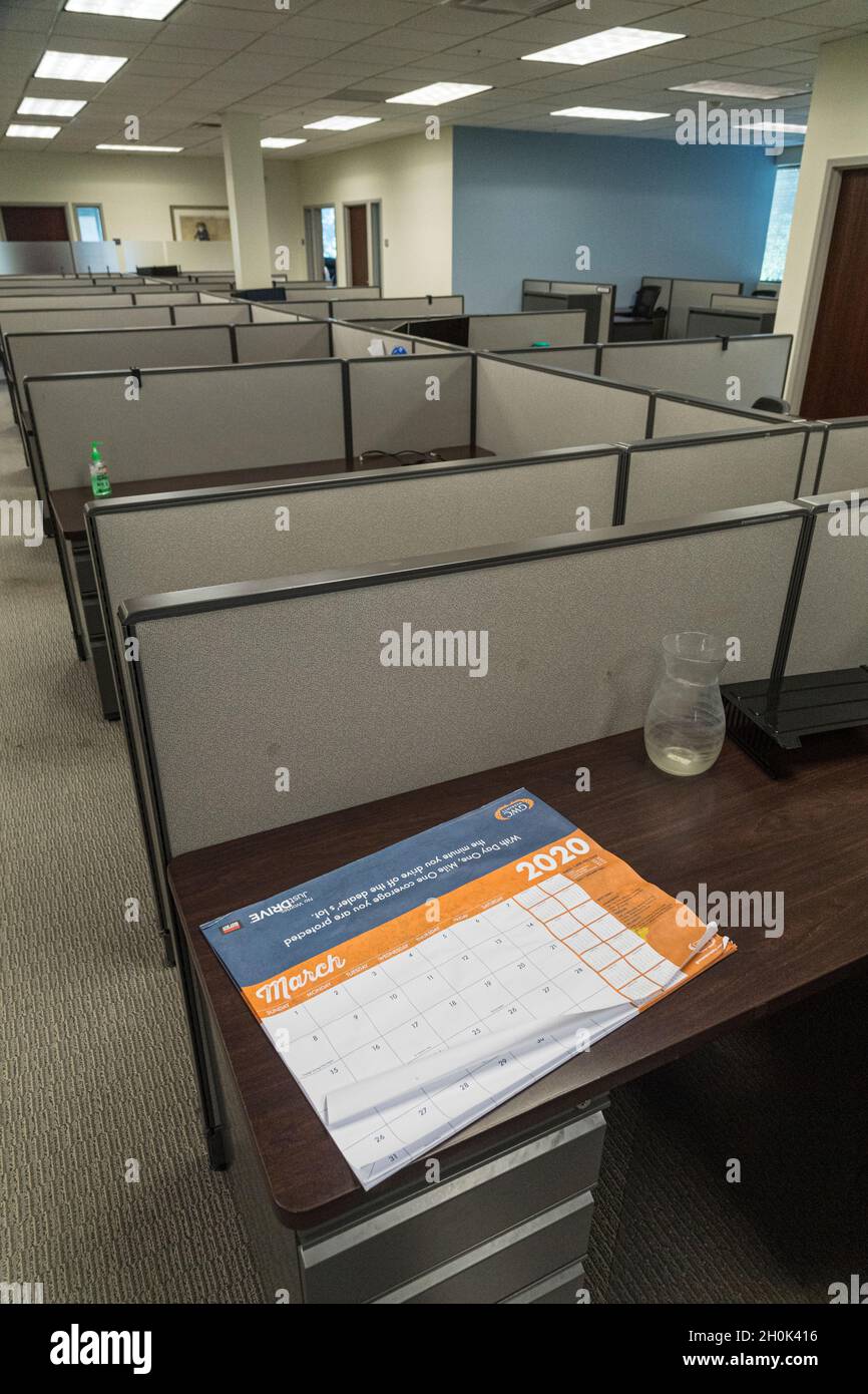 Abandoned empty office at the start of global epidemic Covid 19 March 2020, Philadelphia USA Stock Photo