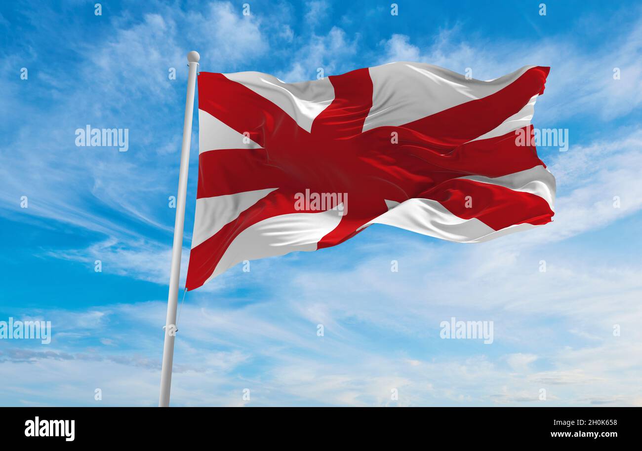 United Kingdom without Scotland part flag at cloudy sky background on  sunset. panoramic view. united kingdom of great Britain, England. copy  space for Stock Photo - Alamy