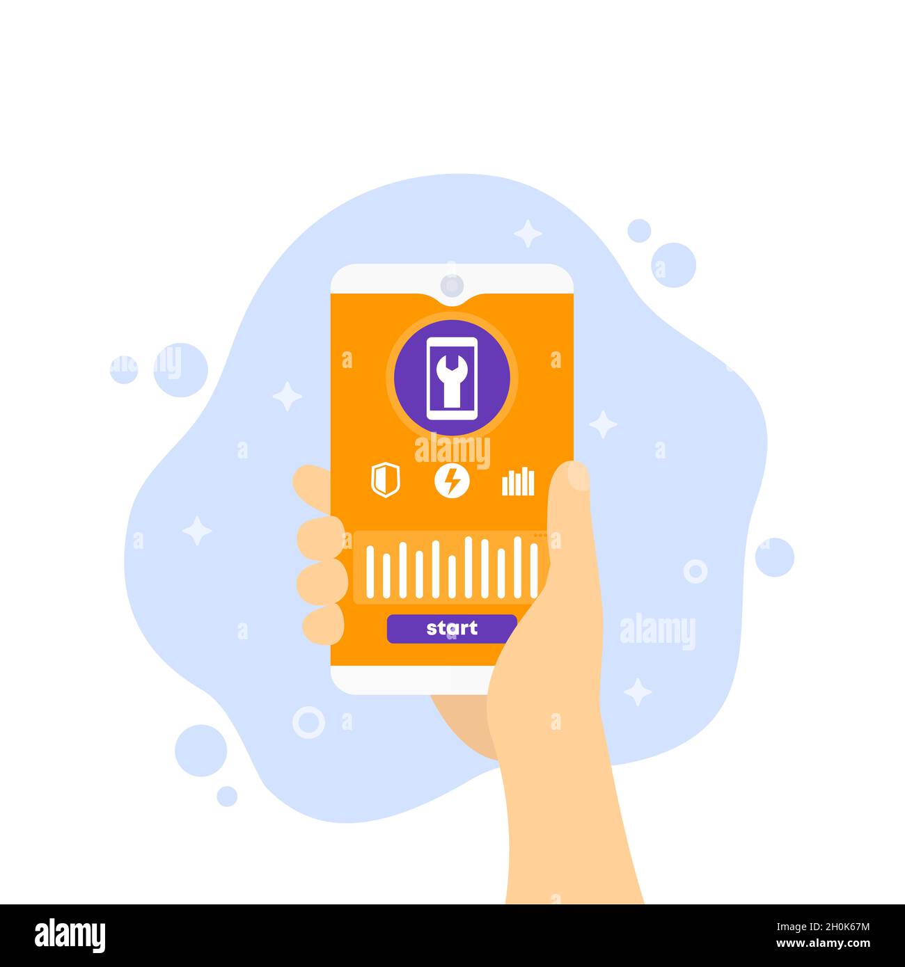 settings app, phone in hand, vector Stock Vector