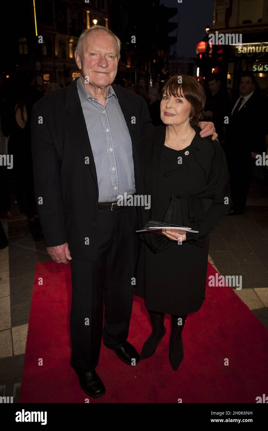 Julian Glover and Isla Blair attending the opening of 'The Umbrellas Of Cherbourg' at the Gielgud Theatre on Shaftsbury Avenue, London. Stock Photo