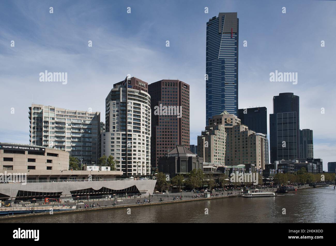 General View of the Yarra River Southbank, including, Hamer Hall and the Eureka Tower, Melbourne