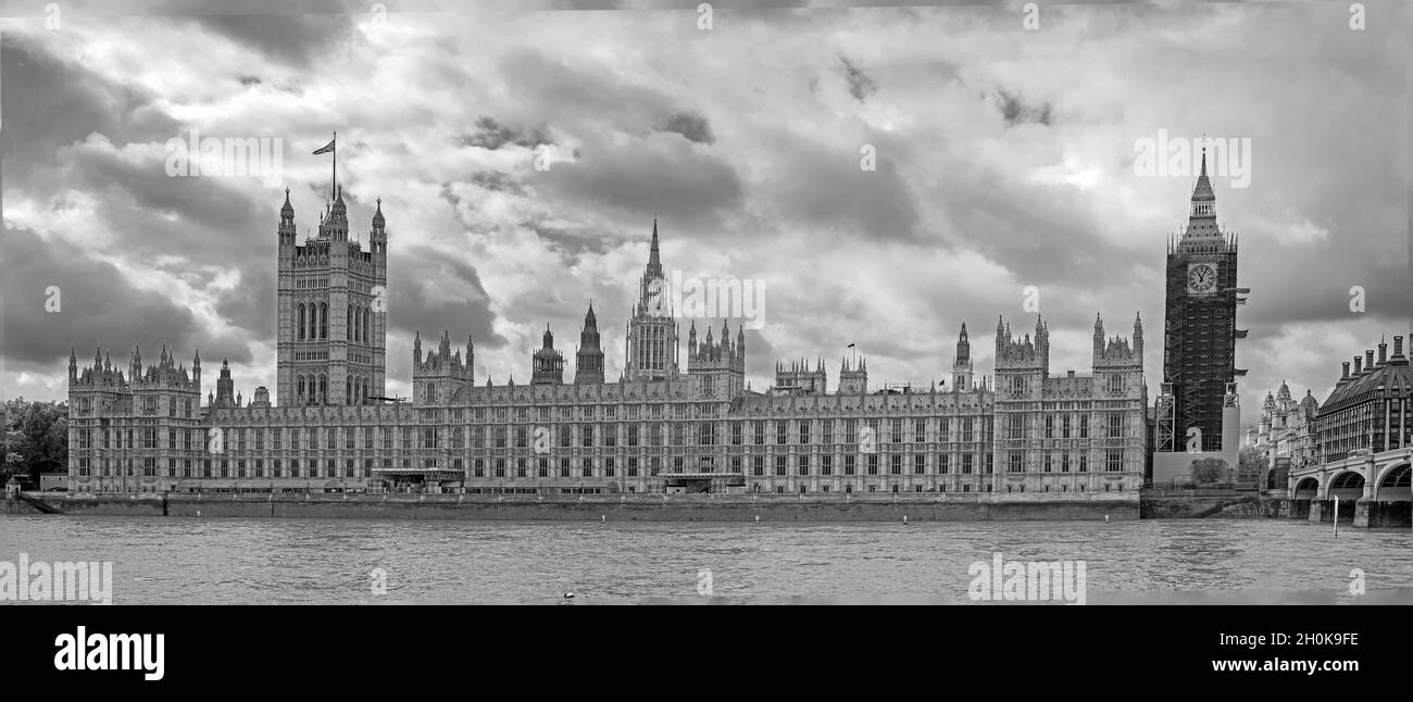 Panorama of Houses of Parliament and Elizabeth Tower, London, UK Stock Photo
