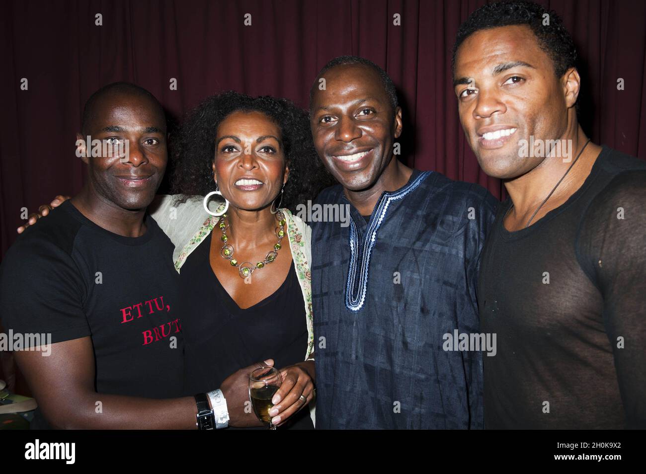 Paterson Joseph (Brutus), Adjoa Andoh (Portia) Cyril Nri (Cassius) and Ray Fearon (Mark Anthony) attend the opening night afterparty of The Royal Shakespeare Company's production of Julius Caesar, at the Salvador and Amanda, London - 15th August 2012. Stock Photo