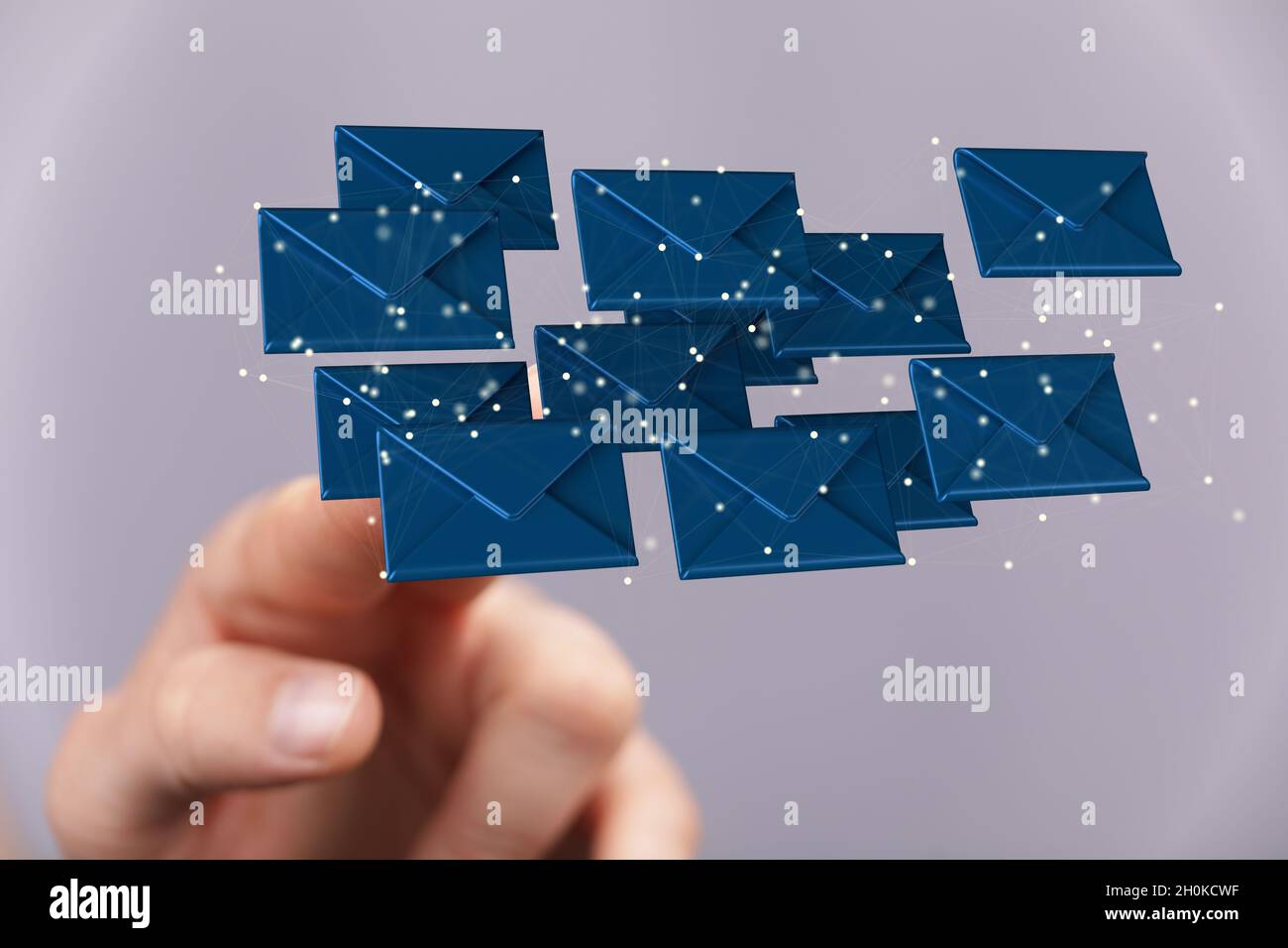 3D rendering of a businessman pointing at floating email icons against ...