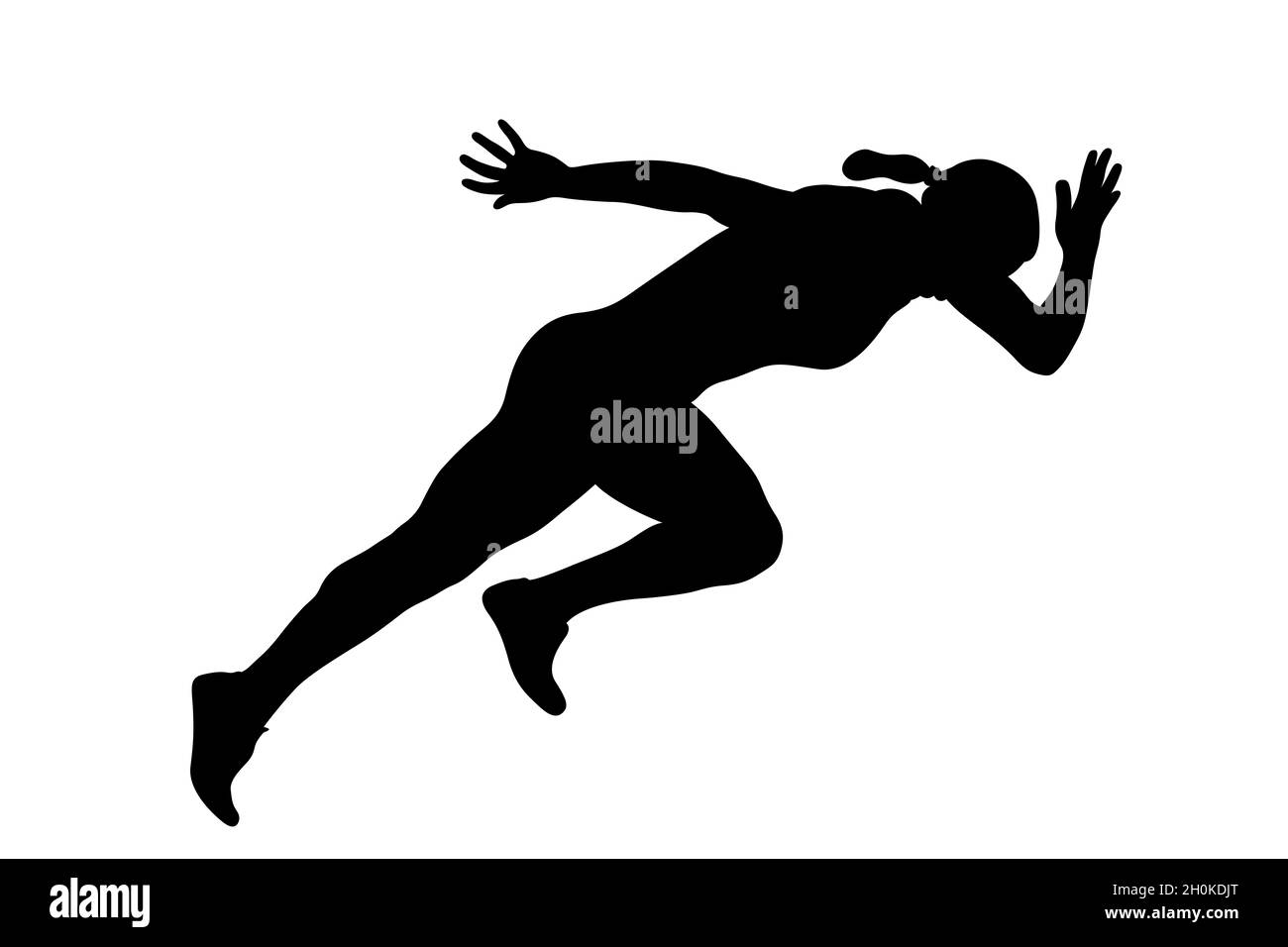 start running sprint female athlete black silhouette Stock Photo