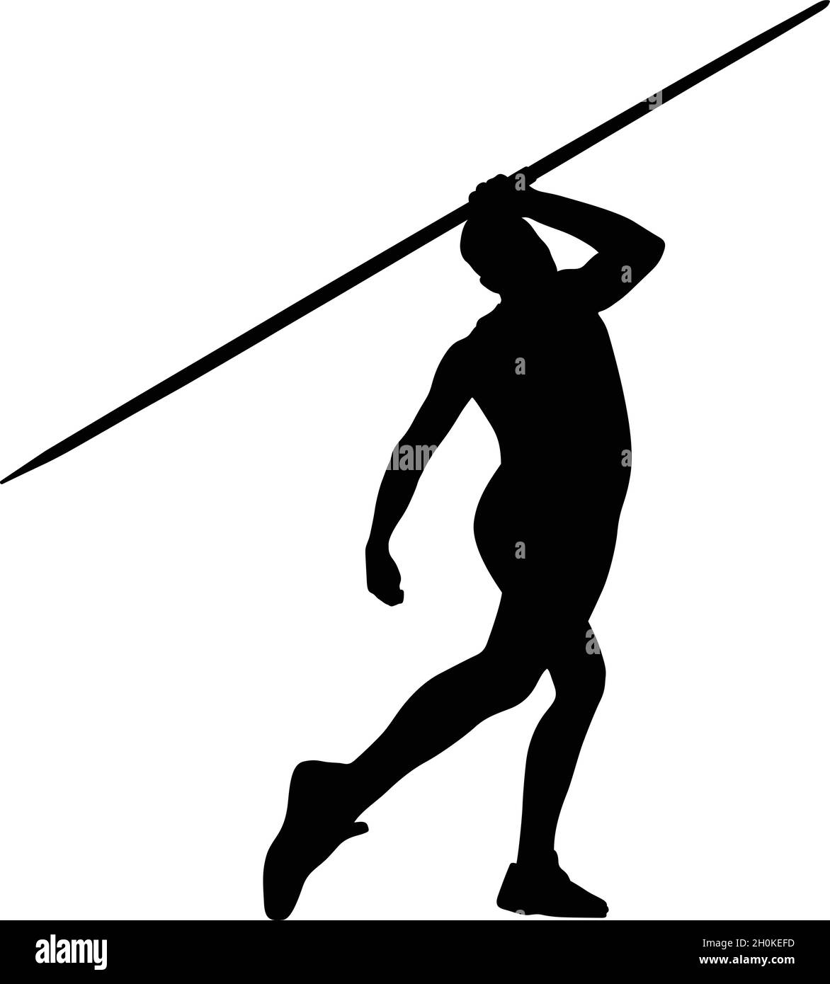 male thrower athlete javelin throw black silhouette Stock Vector Image ...