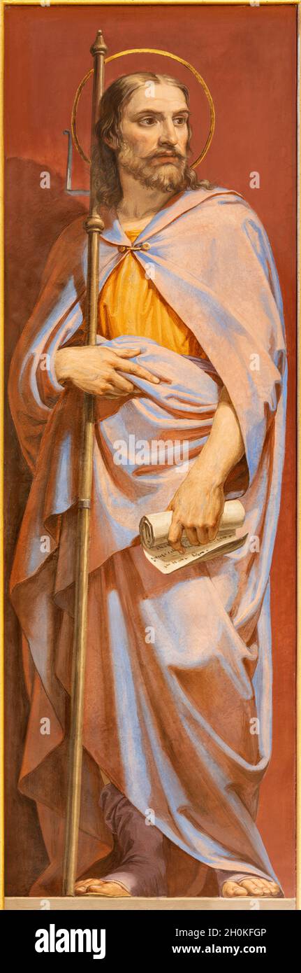 ROME, ITALY - AUGUST 28, 2021: The fresco of apostle St. James the Greater in church San Girolamo dei Croati by  Pietro Gagliardi (1847-1852). Stock Photo