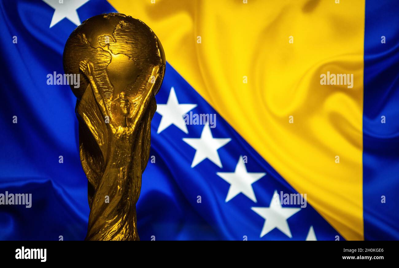 6 October 21 Sarajevo Bosnia And Herzegovyina Fifa World Cup Against The Background Of The Flag Of Bosnia And Herzegovina Stock Photo Alamy