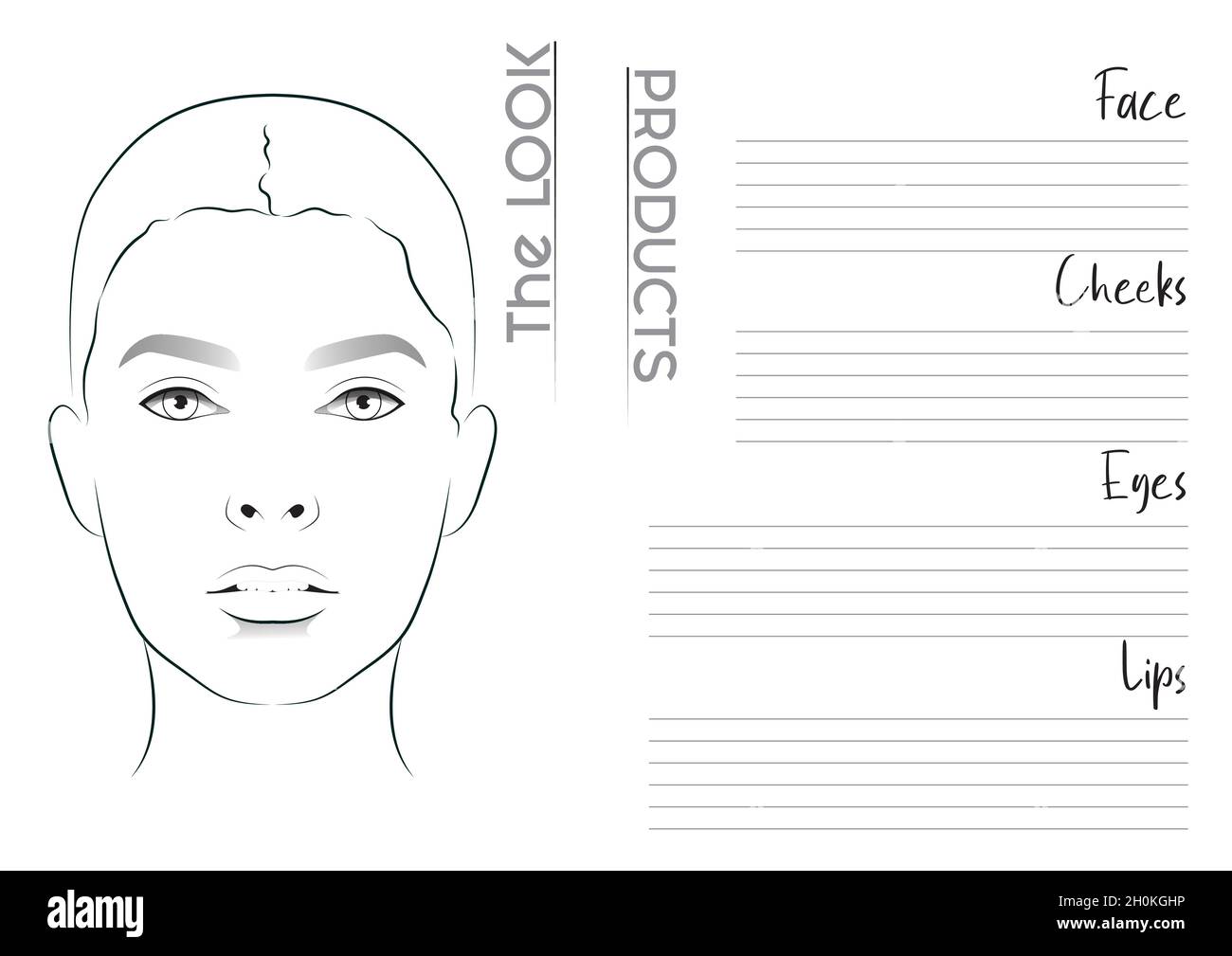 Realistic Makeup Artist Face Chart Blank Template. Vector Illustration Stock Vector