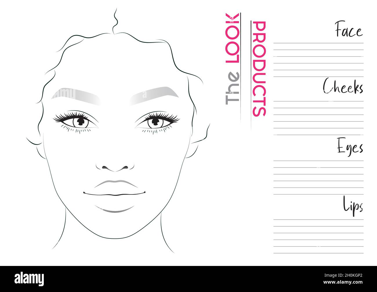 Realistic Makeup Artist Face Chart Blank Template. Vector Illustration Stock Vector