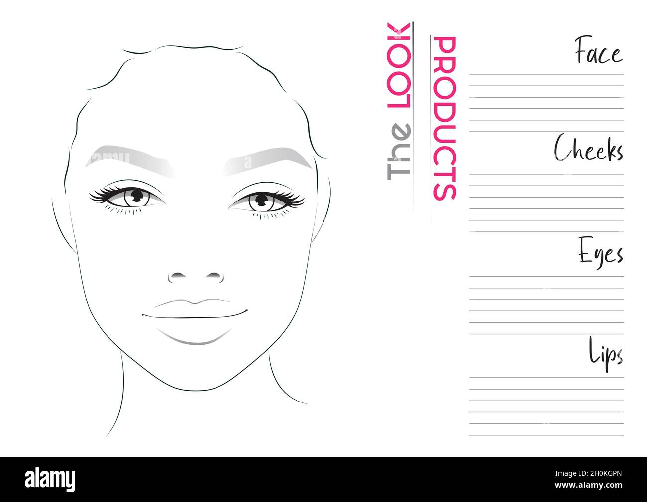 Realistic Makeup Artist Face Chart Blank Template. Vector Illustration Stock Vector