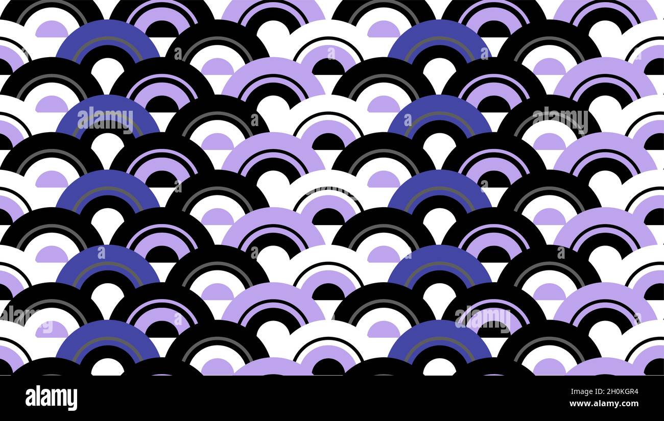 Seamless abstract arch wave purple semicircle dot pattern background. Vector illustration Stock Vector