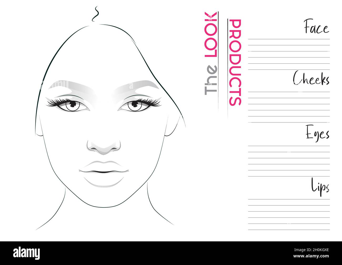 Realistic Makeup Artist Face Chart Blank Template. Vector Illustration Stock Vector