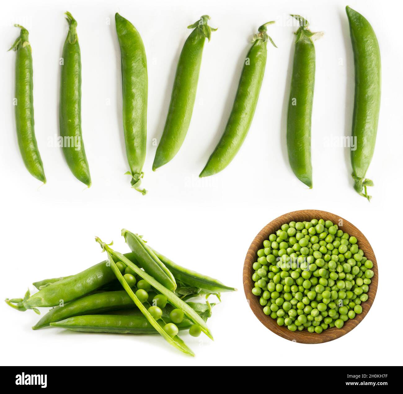 Set of green peas. Green peas isolated on a white background ...