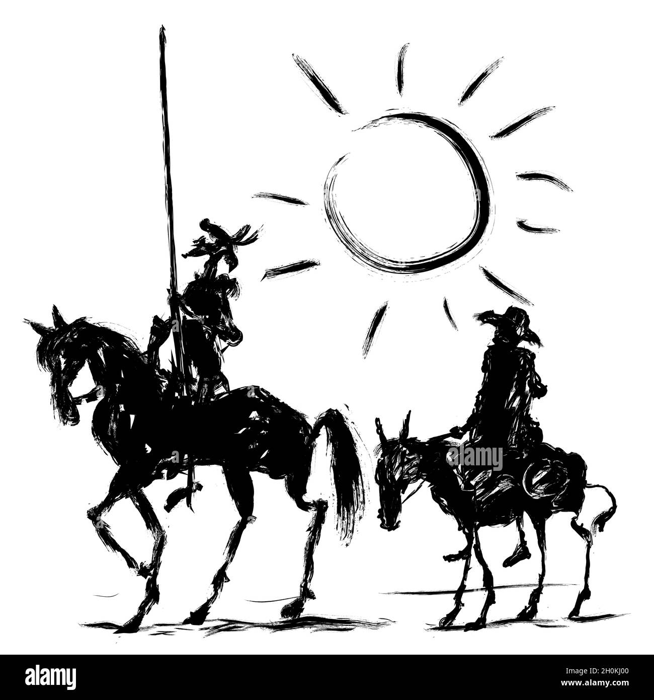 A representation of silhouettes of Don Quixote and Sancho Panza.- vector illustration Stock Vector